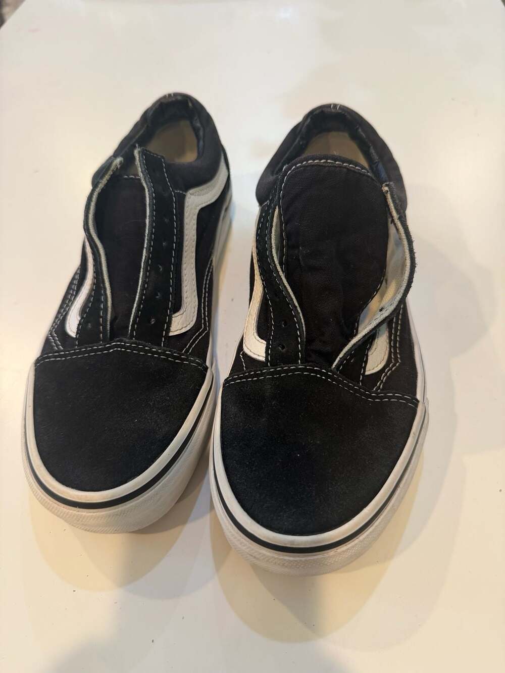 Vans Old Skool Black and White Canvas and Suede Skate Sneakers, Men's 5.5 / Wome